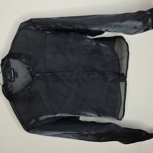 Black Long Sleeve Button Up Collared Sheer Shirt Womens Size Large